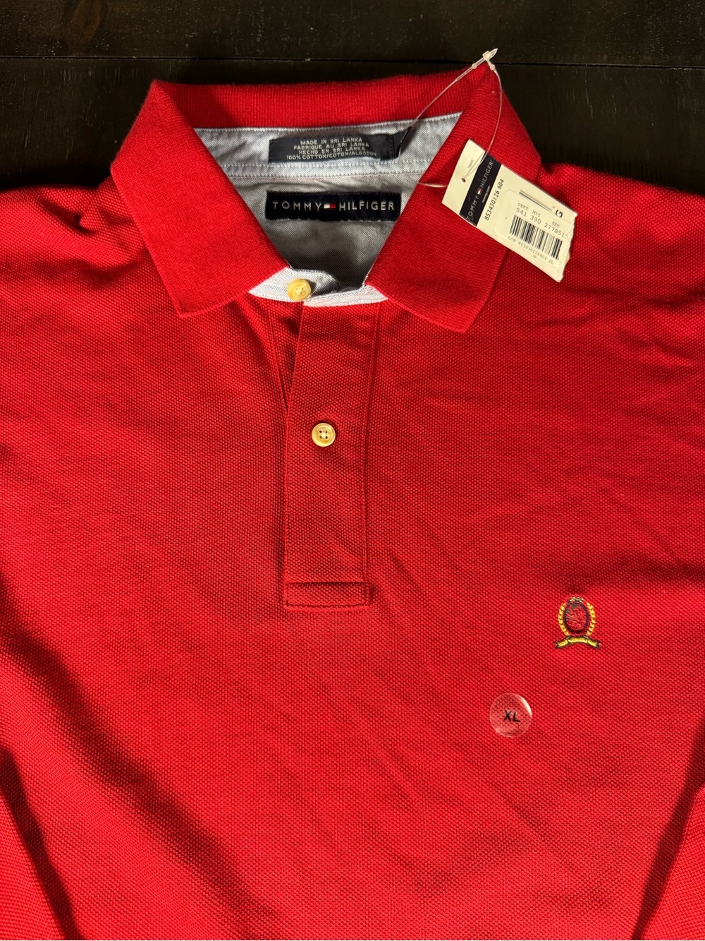 VTG Tommy Hilfiger Men's Long Sleeve Polo Shirt Red Pique Knit Size XL NWT